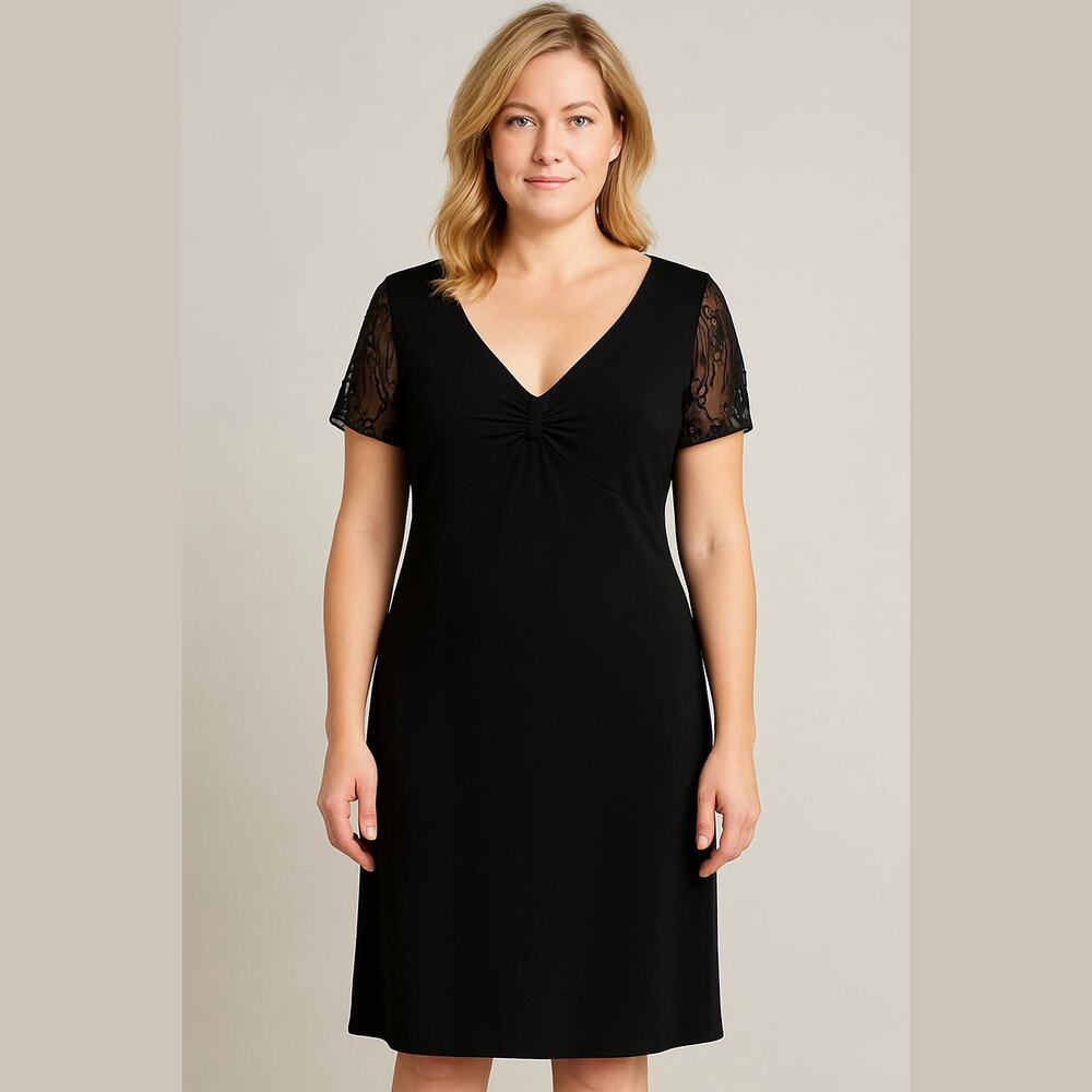 Donna Morgan Black Sheath Sheer Beaded Short Sleeve Cocktail Evening Dress 10